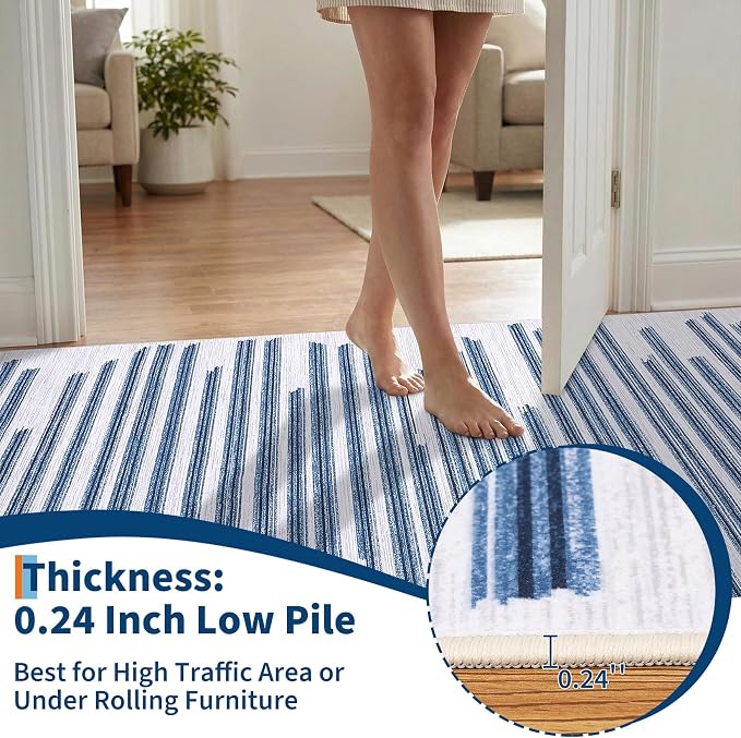 GarveeHome 2x6 Runner Rug for Kitchen Hallway Non Slip Striped Soft Carpet | Washable Low pIle Modern Runner Rugs for Living Room Bedroom Laundry Room