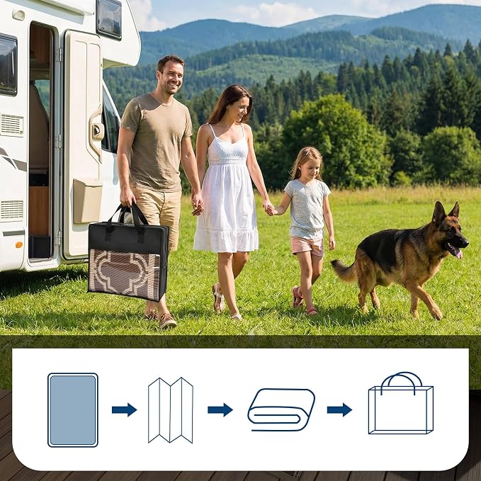 Garvee Reversible Outdoor Rug 8x10, Waterproof Outdoor Plastic Straw Rug with Interlacing Pattern, RV Mat for Picnics, Patio, Camping, Balcony, Deck, Backyard, Porch, Brown