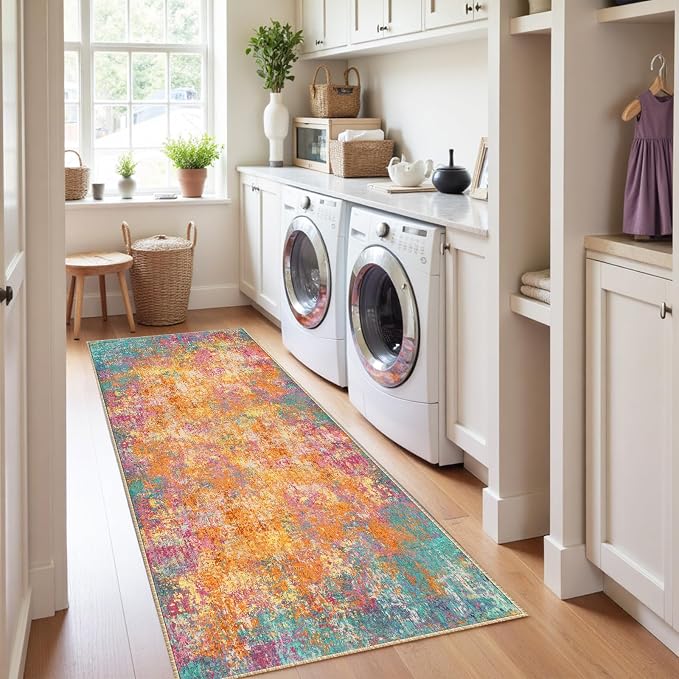 RELEANY Washable Runner 2'x8' Abstract Area Rug for Hallway Starlight | Carpet for Kitchen, Entryway, Bathroom, Living Room, Bedroom, Printed Pattern, Non‑Slip, Soft, Stain‑Resistant, Easy to Clean