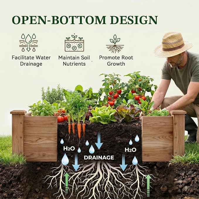 8×2ft Wooden Horticulture Raised Garden Bed Divisible Elevated Planting Planter Box for Flowers/Vegetables/Herbs in Backyard/Patio Outdoor, Acorn Brown, 96 x 24 x 9in