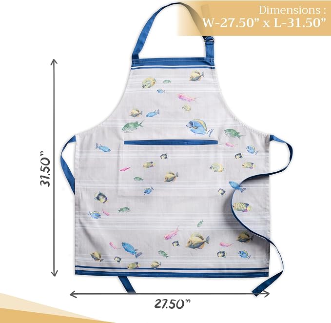 Maison d' Hermine Aprons for women with Pocket 100% Cotton (27.50"x31.50") | Adjustable Neck Strap & long ties Apron Men Chef Wedding Cooking Gardening Server Maid