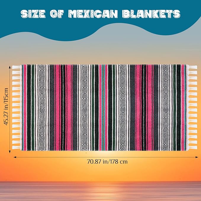 Oudain 3 Pack Mexican Blankets 45 x 70 Inch Woven Serape Throw Blanket, Baja Yoga Blanket for Beach Picnic Camping Boho Couch Decor Travel Outdoor (Exquisite Color)