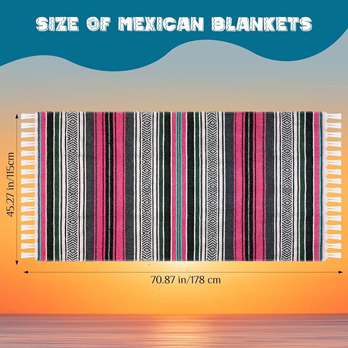 Oudain 3 Pack Mexican Blankets 45 x 70 Inch Woven Serape Throw Blanket, Baja Yoga Blanket for Beach Picnic Camping Boho Couch Decor Travel Outdoor (Classic Color)