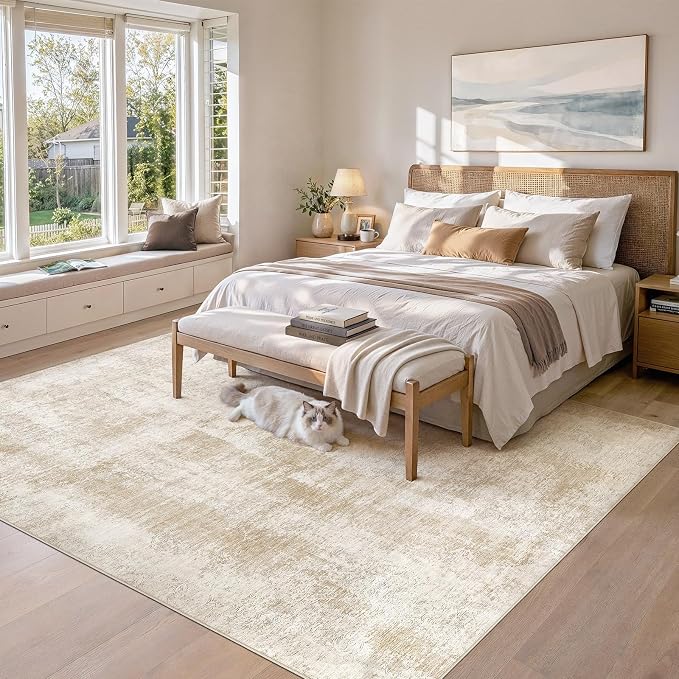 UERMEI 10x12 Area Rug for Living Room Washable Abstract Beige Carpet | Low Pile Non-Slip Soft Neutral Modern Kid Pet Friendly Large Rugs For Bedroom Dining Room Nursery Office Indoor Decor