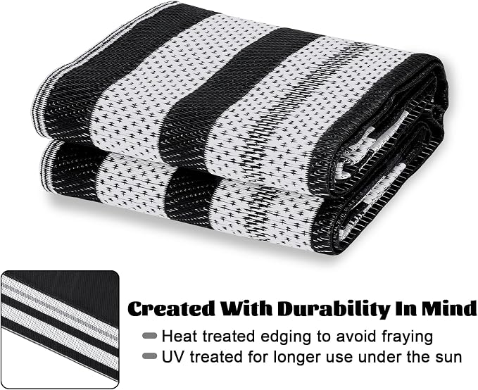 Garvee 8x10 Outdoor Rug Waterproof Plastic Straw Rug Outdoor Patio Rugs Reversible Mat Easy Clean Foldable Lightweight Large Area Rugs for Patio Porch Backyard Camping RV Beach Balcony Panel White