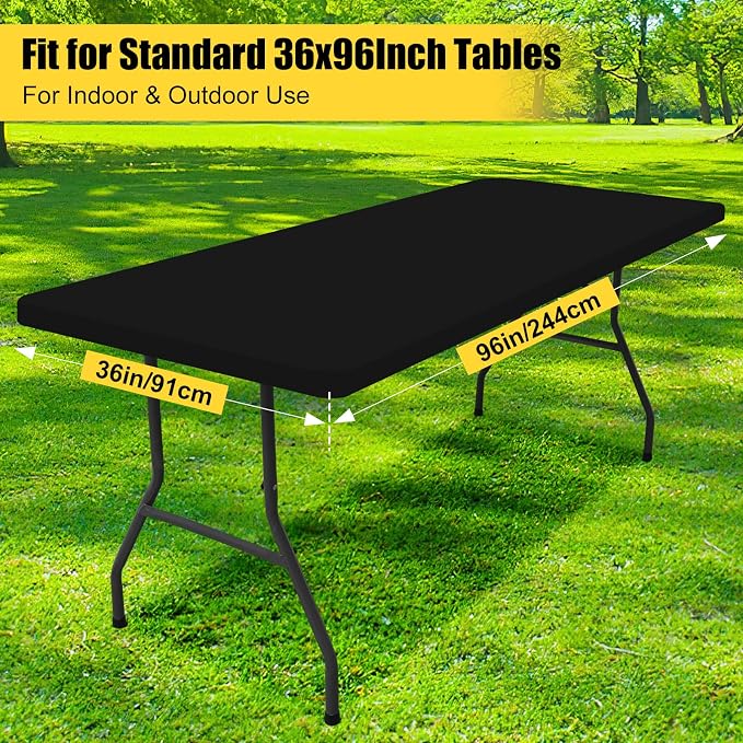 Smiry 6 Pack Rectangle Picnic Table Cloth, Waterproof Elastic Fitted Tablecloths, Washable Polyester Rectangular Patio Table Cover for Camping, Indoor and Outdoor (Black, 36"x96")