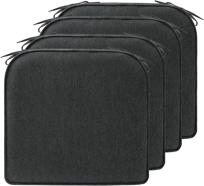 17 x 16 Inch Sunbrella Outdoor Chair Cushions with Tie Straps, Set of 4 Thick Water Repellent Round Patio Chair Pads for Garden Lawn Patio Furniture, Canvas Soot