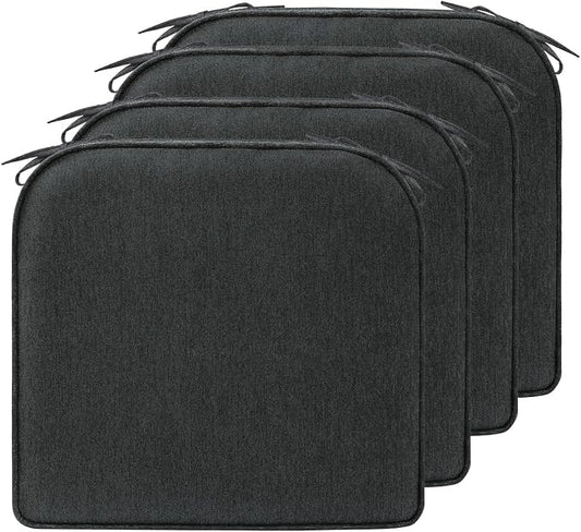 17 x 16 Inch Sunbrella Outdoor Chair Cushions with Tie Straps, Set of 4 Thick Water Repellent Round Patio Chair Pads for Garden Lawn Patio Furniture, Canvas Soot