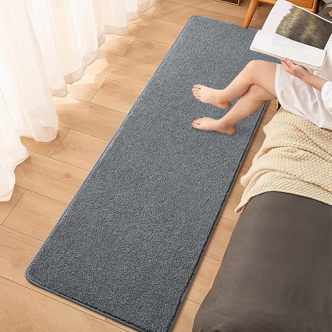 Dark Grey 2x6 Hallway Runner Rug | Washable Memory Foam, Low Pile Non Slip Indoor Carpet for Bedroom Bedside Entrance Classroom College Dorm Room Home Decor