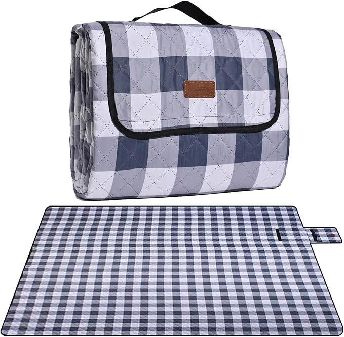 Extra Large Picnic Blanket 80''x 80'' Waterproof Foldable Picnic Mat for Beach, 5-Layer Outdoor Blanket for 6 to 8 Adults,Camping Grass Lawn Park Accessories Couple Park Wedding Registry(Grey)