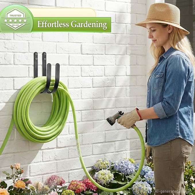 Hose Holders Wall Mount: 2Pcs Heavy-Duty Metal Garden Hose Hanger Outside | Rust-proof Hanging Hose Rack Hook Mount for Water Hose