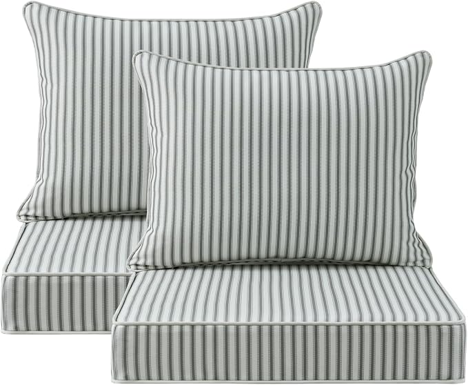 Unimatta Outdoor Patio Chair Cushions Set, 24" x 24", Set of 2, Water-Repellent, Fade Resistant, Deep Seat Bottom and Back Cushion for Backyard, Couch, Sofa and Patio Furniture, Black and White