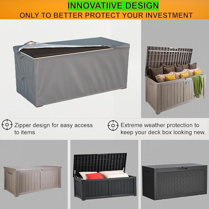 Deck Box Cover - Outdoor Storage Box Cover 130 Gallon, Heavy Duty 600D Oxford Cloth Water And Dust Resistant, Size 52 x26.7 x 28 Inches Fits Most Patio Box.