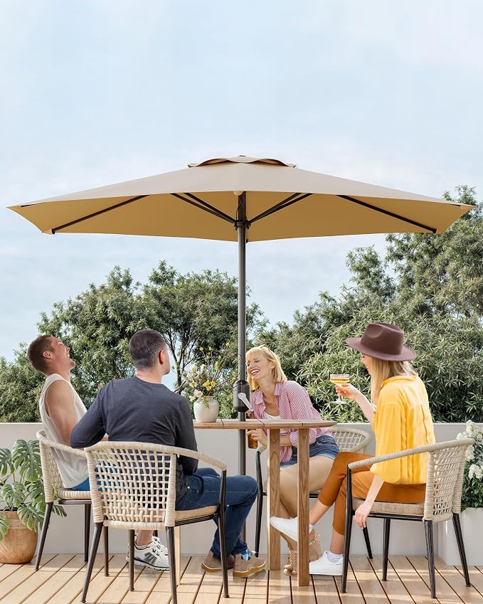7.5-FT Outdoor Patio Umbrella With Push Button Tilt & Crank - Heavy-Duty Market Umbrella for Table, Garden, Pool, Deck, Backyard - 6 Sturdy Ribs,UV Protection & Waterproof Fabric,Navy Blue