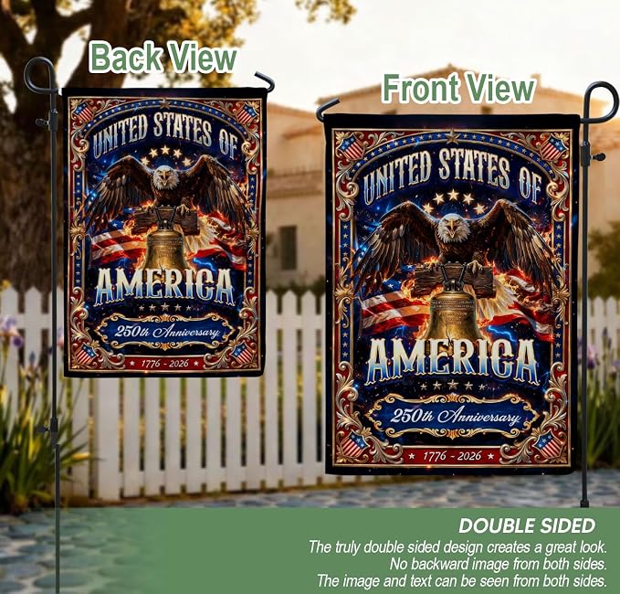 250 Year American Anniversary Flag, 250th Anniversary Patriotic Design, Banner Commemorative Outside Decoration, 250 Years Of Freedom Flag, Garden Flags For Outside 3 (12x18 Inch)