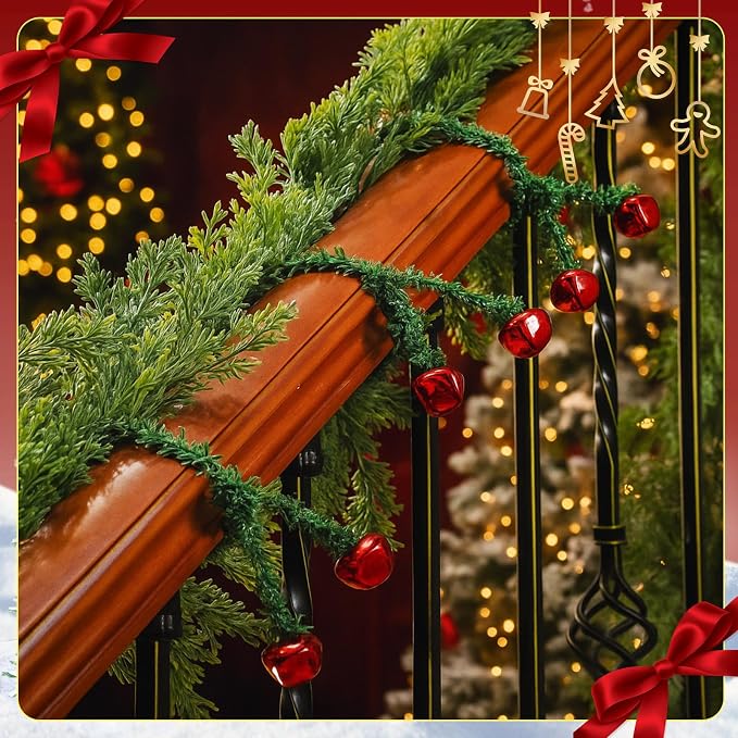 50 Pcs 20 Inches Christmas Garland Ties with Bells Decorative Twist Ties Garland Hanger for Banister Stairs Railing Garden Reusable Flexible Twist for Xmas Holiday Decorations (Red)