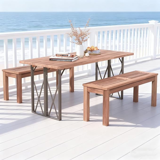 ERGOMASTER Wooden Outdoor Bench Set of 1, 2-Person Patio Backless Garden Benches, Indoor Outdoor Dining Bench for Backyard, Lawn, Porch