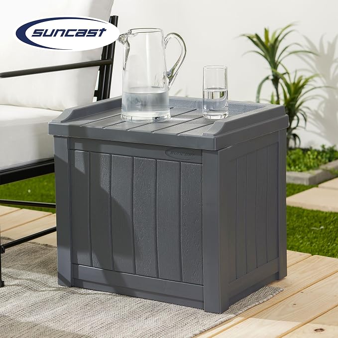 Suncast 2 Pack Small Deck Box Storage w/Bench Seat for Indoor & Outdoor Use, 22 Gal., Cyberspace