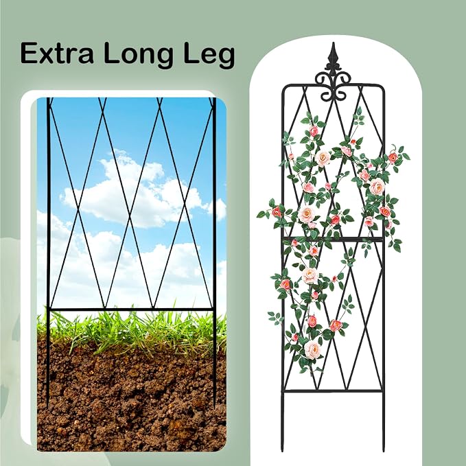 Garden Trellis for Climbing Plants Outdoor, 62"X15" Metal Trellises, Decorative Garden Fencing Flower Trellis with Durable Powder Coating for Vines Plant Rose, Vegetable Support, Black (2, Pattern-A)