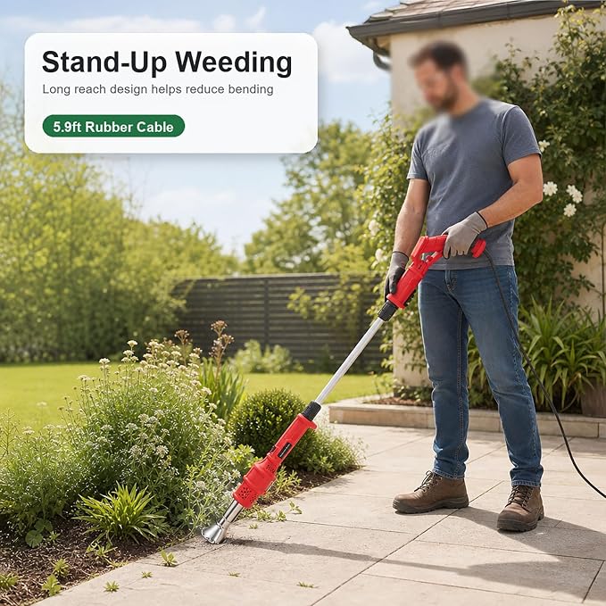 2000W Electric Thermal Weed Burner, 3-in-1 Hot Air Weed Killer with 60-650°C Dual Heat, Fast Airflow Garden Grass Remover, Portable Flame-Free Charcoal Igniter with Nozzles (red)