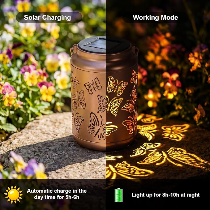 Edenseelake Butterfly Solar Lanterns Outdoor Waterproof, Mothers Day Garden Decor Gifts for Mom, Women, Grandma, Outdoor Hanging Lantern for Patio, Porch, Yard, Pathway