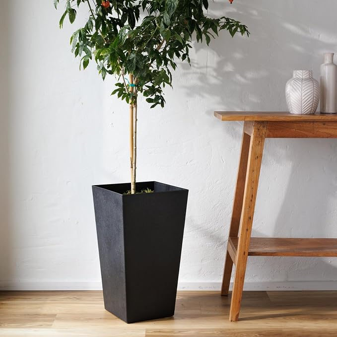 Bloem Finley 20" Tall Tapered Recycled Plastic Planter, Indoor/Outdoor, Black