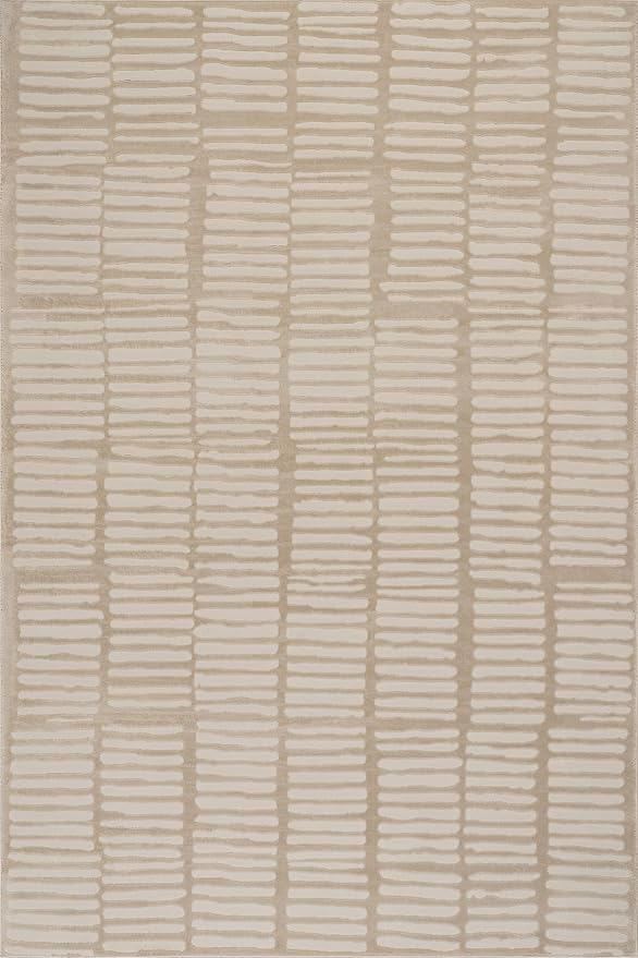 nuLOOM Kailani Cream Geometric Washable Area Rug, 3' x 5' | Nuloom Kailani Geometric 3' x 5' Machine Washable Accent Rug for Living Room Bedroom Dining Room Entryway, Cream