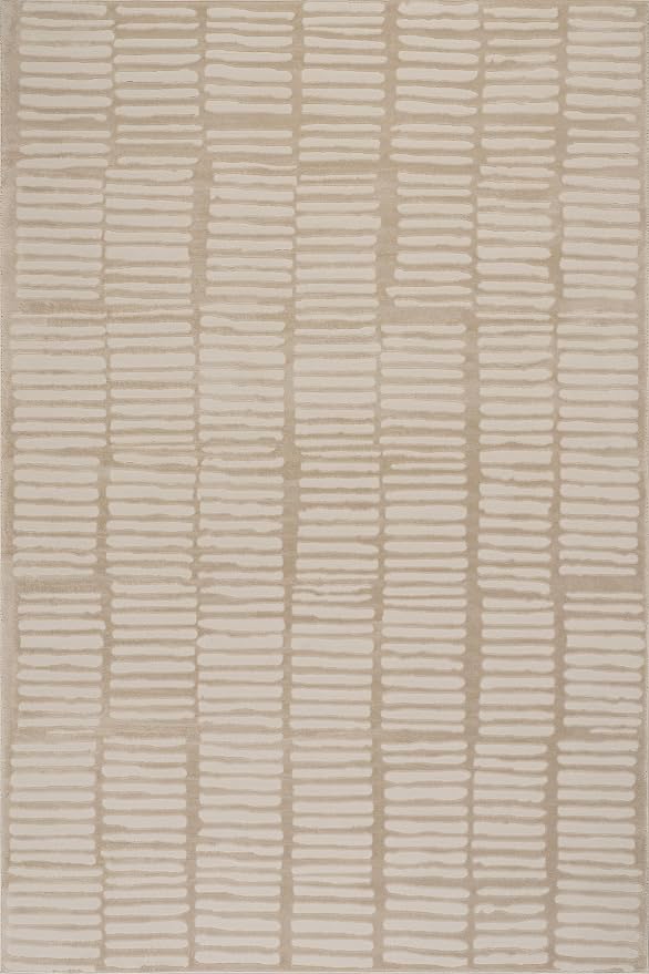 nuLOOM Kailani Cream Geometric Washable Area Rug, 8' x 10' | Nuloom Kailani Geometric 8' x 10' Machine Washable Area Rug for Living Room Bedroom Dining Room, Cream