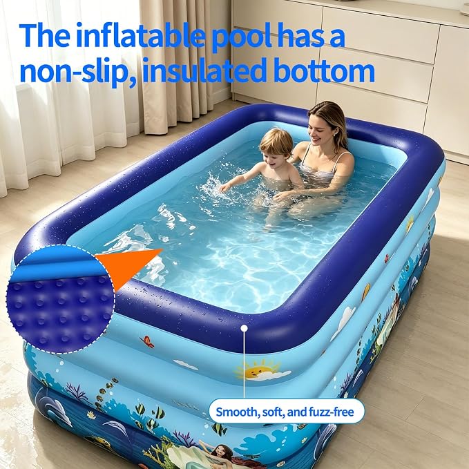 HAIKE Inflatable Pool for Adults and Kids, Summer 4 Layer Thickened Swimming Pool, Rectangle Blow Up Pool for Backyard Garden, Family Full-Sized Kids Pool Outdoor Water Party (47.2"x35.4"x29.5")