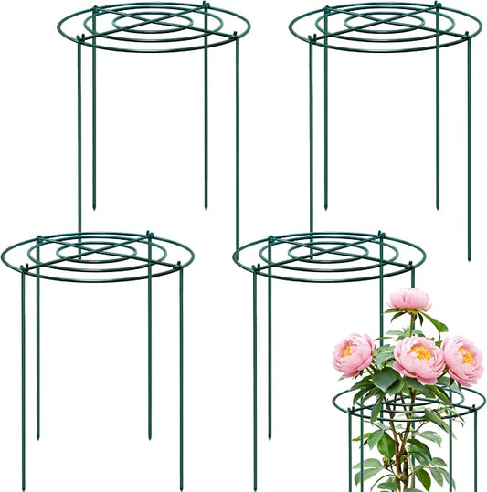 4 Sets Peony Support Cage,18"Diax24"High Heavy Duty Metal Plant Support,Grow Through Hoops Grids with 4 Thickened 6mm Legs,Strong Support Brace for Heavy Blossoms,Flower Support Ring for Peonies,Rose