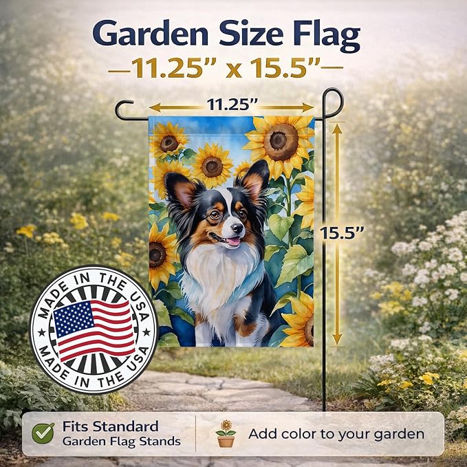 Caroline's Treasures DAC6131GF Papillon in Sunflowers Garden Flag Mailbox Flag Decorative Yard Flag Banner Outside Patio Artwork Yard Flower Beds, Garden Size, Multicolor
