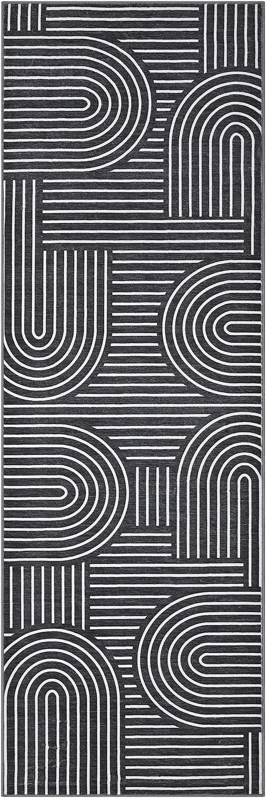ROYHOME Modern 2.5x8 Hallway Runner Rug Non Slip Soft Kitchen Rug, Black | Abstract Washable Mat, Rainbow Geometric Runners Rugs for Bedroom, Long Rugs for Entryway Arch Pattern Bathroom Laundry Dorm