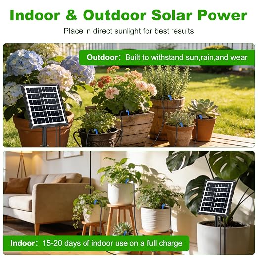 Solar Automatic Drip Irrigation Kit System, 50FT Solar Powered Auto Easy DIY Watering Device Supported Pots Plants, 6 Timing Modes with Anti-Siphoning Device