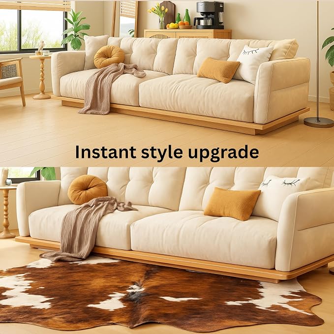rodeo Genuine Cowhide Rug + Cowhide Cleaner- Real Cow Hide Rug Large for Living Room & Bedroom - Western Rugs for a Natural Western Home Decor - Rustic Cow Print Carpet Decor - 6x7 ft, Brown Brindle