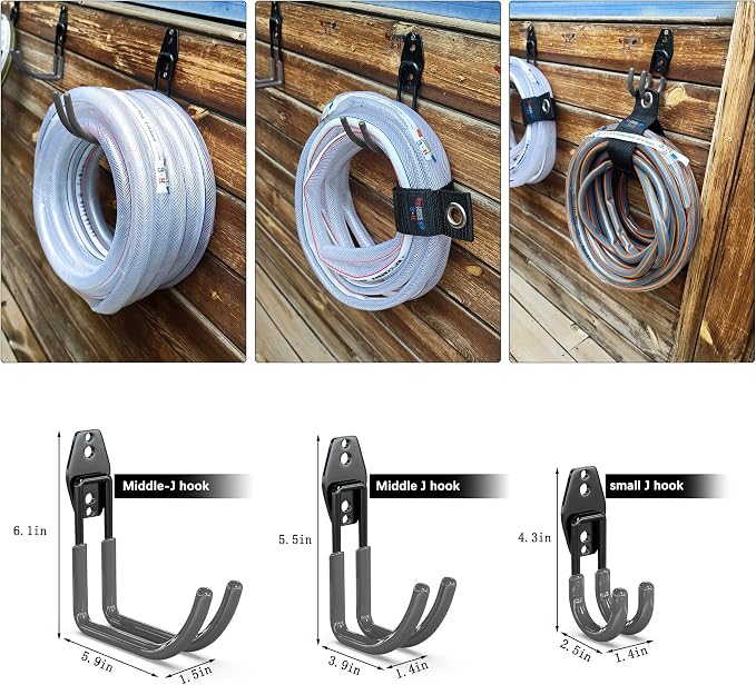 3-H Garden Hose Holder Wall Mount 4 Pack Solid Steel 5.9 Inch Extended Arm Compact Hose Hanger Heavy Duty Water Hose Holders for Outside,Gray