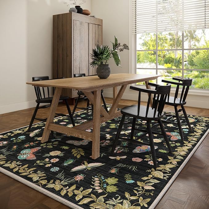 Machine Washable Rugs for Living Room: 6x9 Area Rugs Stain Resistant Non Slip Low Pile Lightweight Soft Carpets Rug for Bedroom Kitchen Dining Room Nursery Kids Room Farmhouse Home Office Indoor