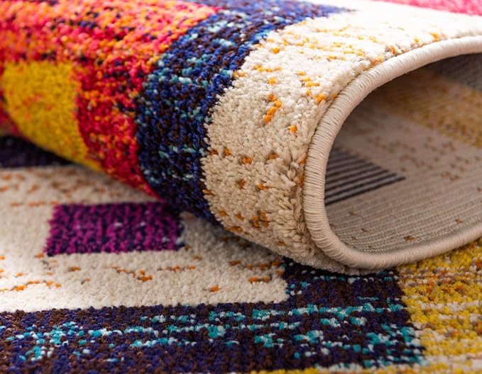 Unique Loom Estrella Collection Colorful, Geometric, Squares Modern, Abstract Area Rug (9' 0 x 12' 0 Rectangular, Multi/Beige)