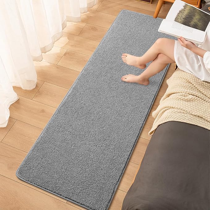 Grey 2x6 Hallway Runner Rug | Washable Memory Foam, Low Pile Non Slip Indoor Carpet for Bedroom Bedside Entrance Classroom College Dorm Room Home Decor