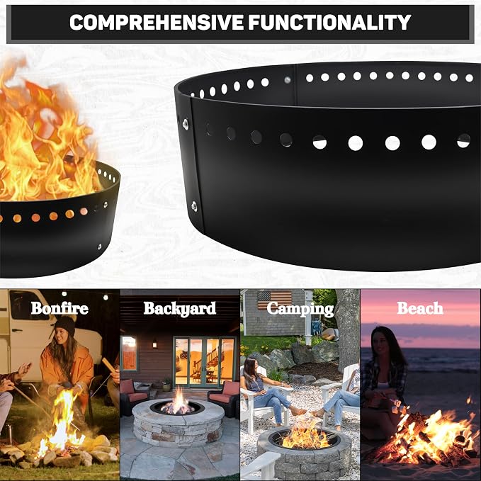 FEBTECH - 36" D x 10" H Smokeless Fire Ring Insert - Steel Fire Ring Liner | Premium Heat Resistant Coated Carbon Steel Fire Ring for Above or In-Ground Setups, Backyard, Camping Bonfires & Gatherings