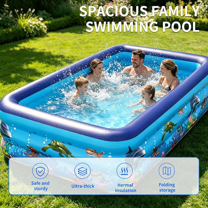 HAIKE Inflatable Pool for Adults and Kids, Rectangle Thickened Swimming Pool, Family Full-Sized 3 Layer Kids Pool for Outdoor Water Party, Blow Up Pool for Summer Backyard Garden (59.1"x41.3"x22")