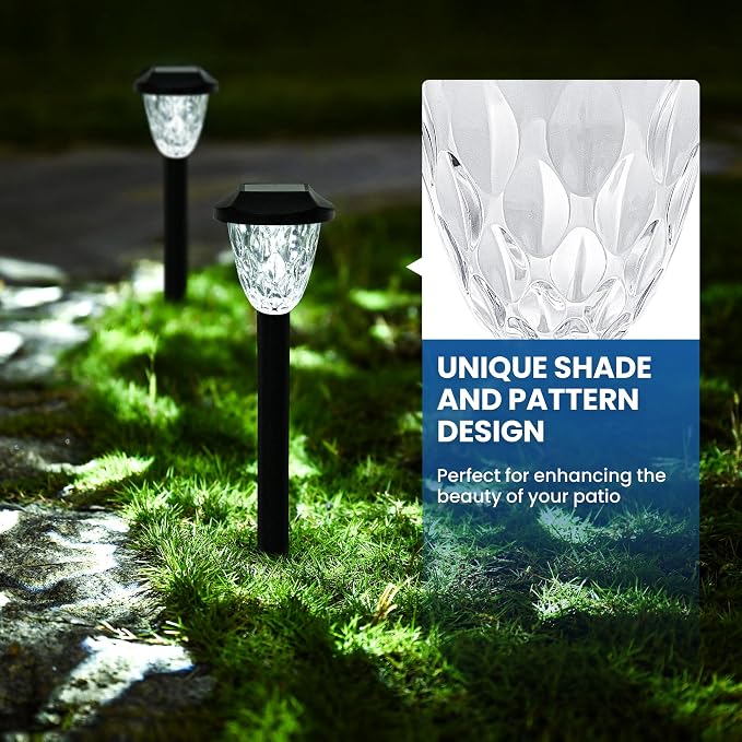 GIGALUMI 12 Pack Solar Lights Outdoor, Solar Pathway Lights with Great Pattern, Waterproof Auto On/Off Solar Powered Light for Outside Yard Garden Walkway Driveway Lawn Pathway