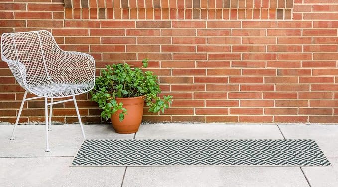 Unique Loom Outdoor Collection Area Rug - Costa Rica (2' x 8' Runner, Teal/ Ivory)