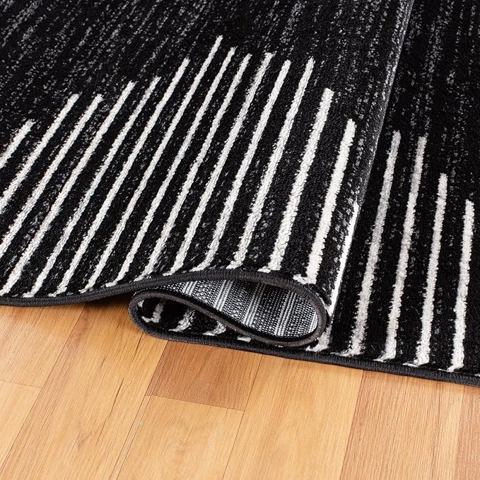 Rugshop Bohemian Stripe Stain Resistant Area Rug Black 3'3" x 5' | High Traffic, Rectangular, Size 3'3" x 5', Living Room, Bedroom, Dining Room, Home Office, Kitchen, Entryway, Hallway