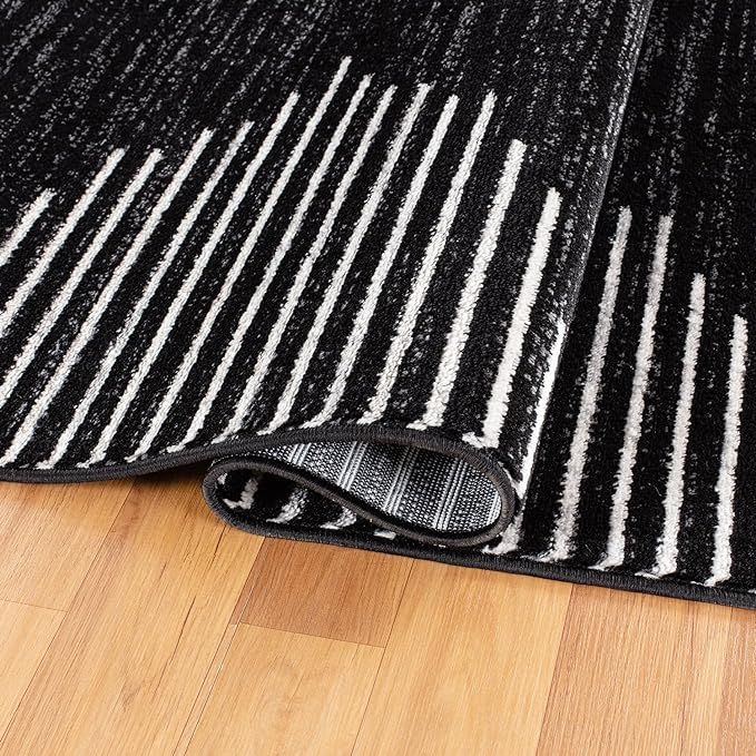Rugshop Bohemian Stripe Stain Resistant Runner Rug Black 2'7" x 8' | High Traffic, Rectangular, Size 2'7" x 8', Living Room, Bedroom, Dining Room, Home Office, Kitchen, Entryway, Hallway