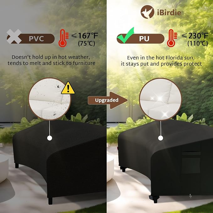 iBirdie Outdoor Sectional Cover for 190" Back 128" Front Curved Shaped Patio Sofa Waterproof Weatherproof 600D Heavy Duty Garden Furniture Cover for Outside Sectional Couch