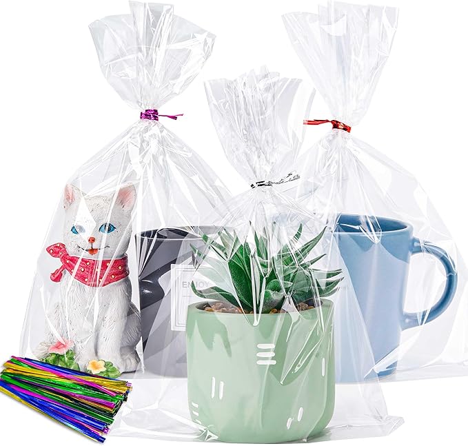 LOKQING Cellophane Bags Plastic Mothers Day Gift Bags Clear Cookie Treat Bags with Twist Ties for Party Favor, Graduation Gift Bags(200 Pack, 8x11inch)