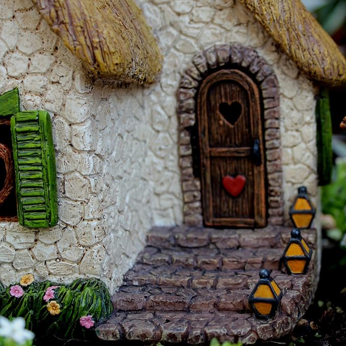 PRETMANNS Fairy Garden Houses for Outside – 7 Inch Fairy House with Opening Door – Miniature Fairy Garden Accessories Outdoor for Adults – Durable Fairy Village Décor