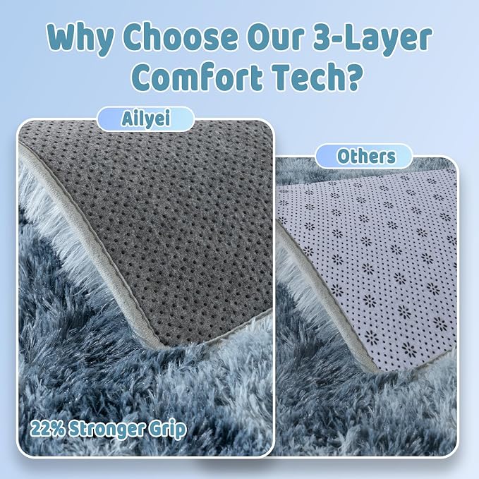 10x14 Large Fluffy Area Rugs for Living Room, Tie-dye Blue Grey | Upgrade Non-slip, Washable, Flame Resistant, High Pile Big Shag Rug Plush Carpet for Bedroom Kids Room Dorm Home Decor