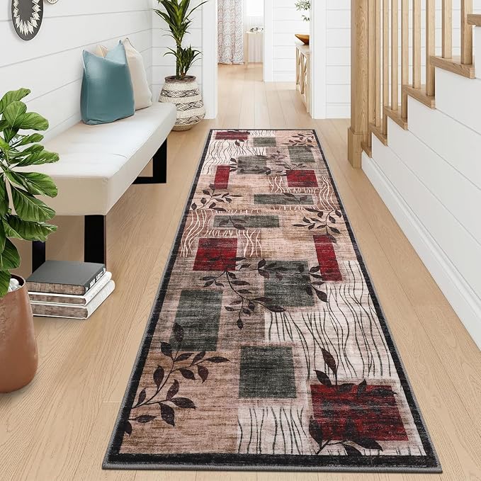 GarveeHome Entryway Runner Rug 2x6 Geometric Runners Modern Floral Kitchen Rug Entryway Bedroom Low-Pile Non-Skid Soft Carpet for Bathroom Laundry Room Hallway, Blue