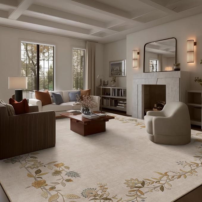 10x14 Area Rugs for Living Room: Washable Rug Stain Resistant Non Slip Low Pile Faux Wool Ultra Soft Lightweight Large Rugs for Bedroom Dining Room Farmhouse Kids Playroom Nursery Home Office